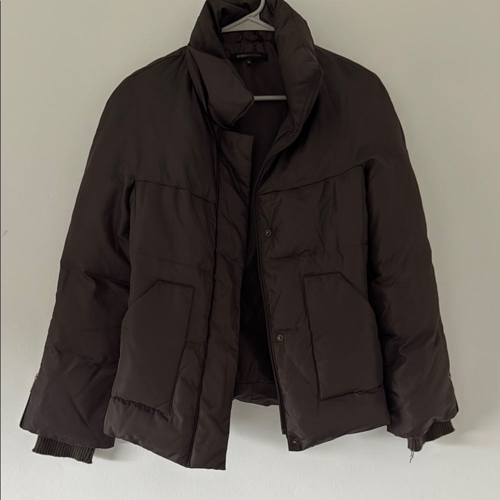 BCBGMaxAzria Brown Quilted Puffer Coat with High Collar